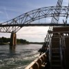 Mayflower II at the Sagamore Bridge in Cape Cod Canal on August 7, 2013. Photo: Cape Cod Times/George Brennan